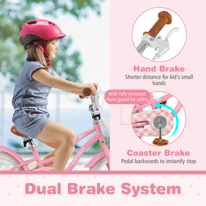 Costway 16\" Enfants Velo Tout-petit Velo Reglable Avec Roue D'entrainement Pour 4-7 Ans Fille Rose
