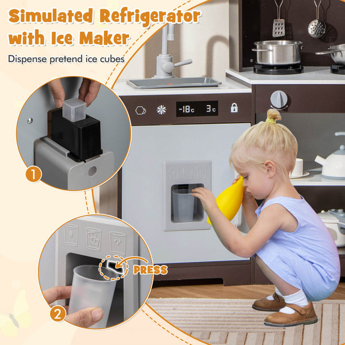 Costway Pretendre Jouer Cuisine Pour Enfants Tout Petit Enfant Age De 3 + Jeu De Jouet En Bois Avec Capuchon Gamme Marron