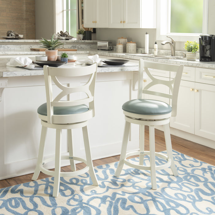 Tabouret Sawyer de hauteur comptoir en similicuir - crème et bleu