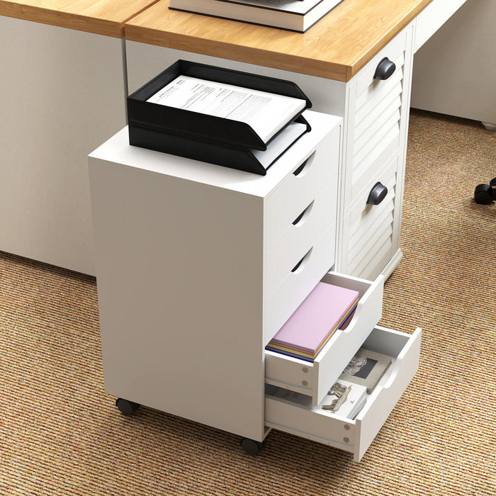 HOMCOM Classeur avec 5 Tiroirs, Roulettes, Organisateur de Rangement, Blanc