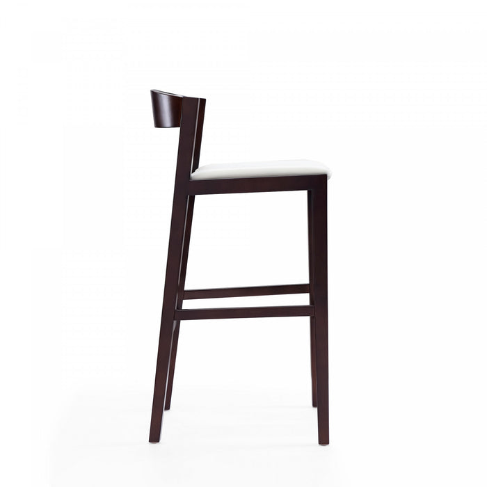Tabouret de bar en bois rembourre ivoire style Klismos mi-siecle moderne - Lot de 2