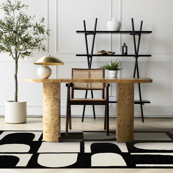 Motif geometrique dynamique noir et blanc Florence, 7'9\" x 10'6\"