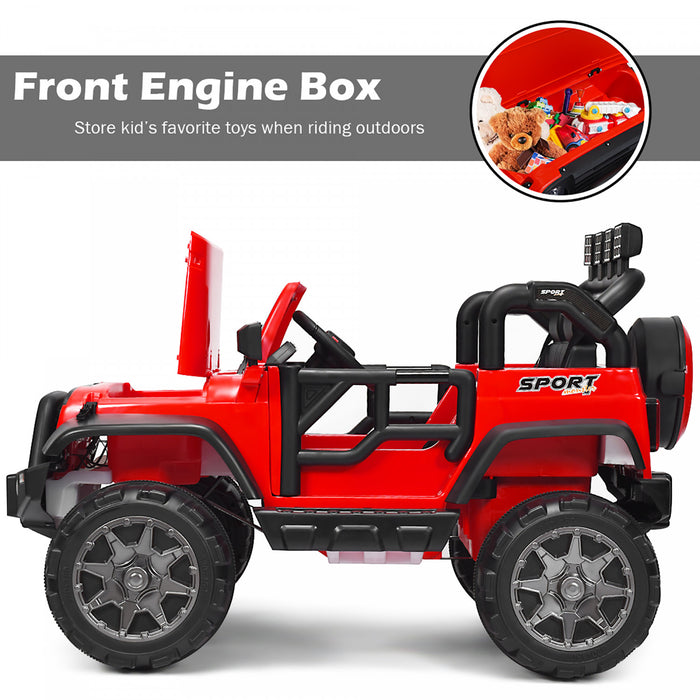 Voiture Pour Enfants 2 Places 12v, Pick-up Telecommande Avec Compartiment De Rangement, Coloris Rouge