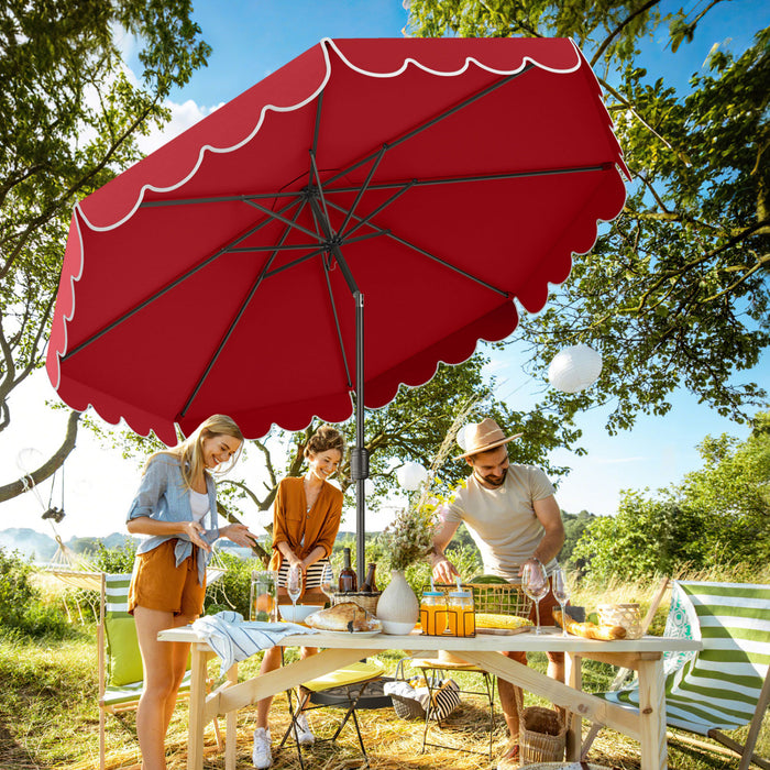 Parasol de patio Costway 10 FT avec reglage d'inclinaison a manivelle, bordures, haut ventile, 8 baleines, rouge