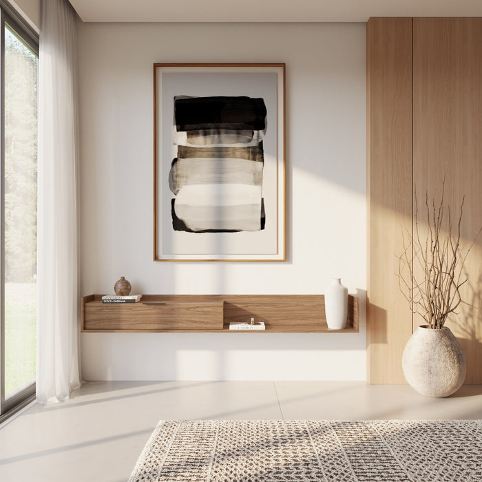 Meuble pour téléviseur mural mince Nordika de 72 po avec armoire de rangement - noyer clair