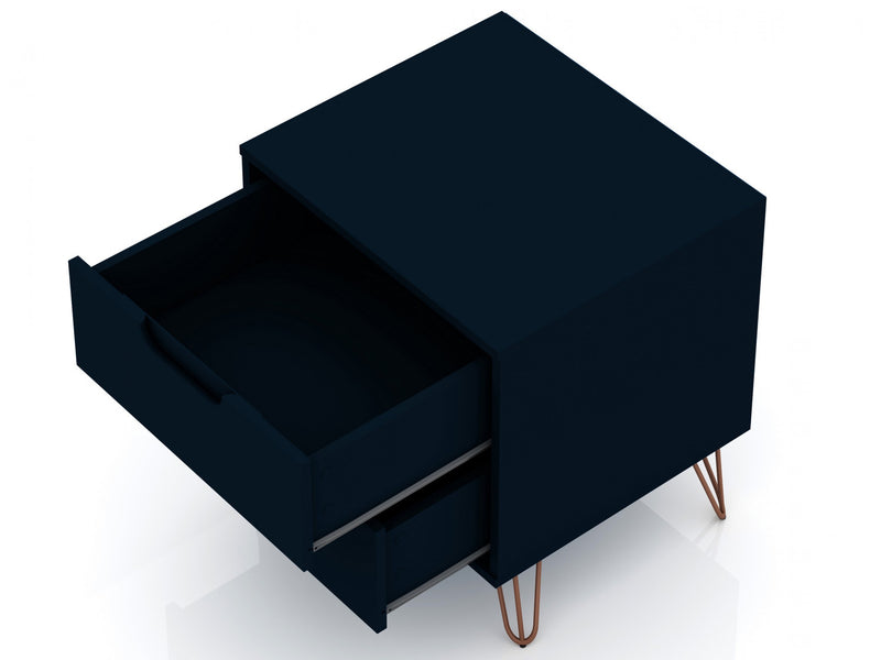 Table de nuit Rockefeller Mid-Century Modern 20\" en bleu minuit (2 tiroirs) - Lot de 2