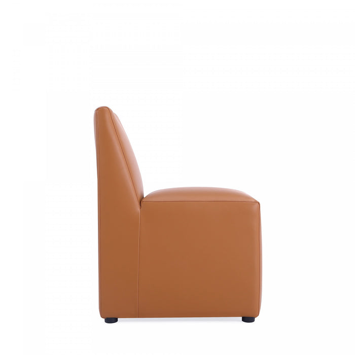 Chaise de salle a manger moderne en cuir vegetalien Anna Square, couleur brun selle - Lot de 2