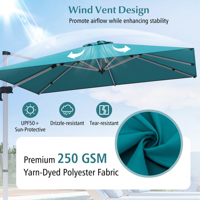 Costway Parasol d'exterieur a bras articule 10 pieds en aluminium suspendu deporte, avec rotation a 360° Bleu