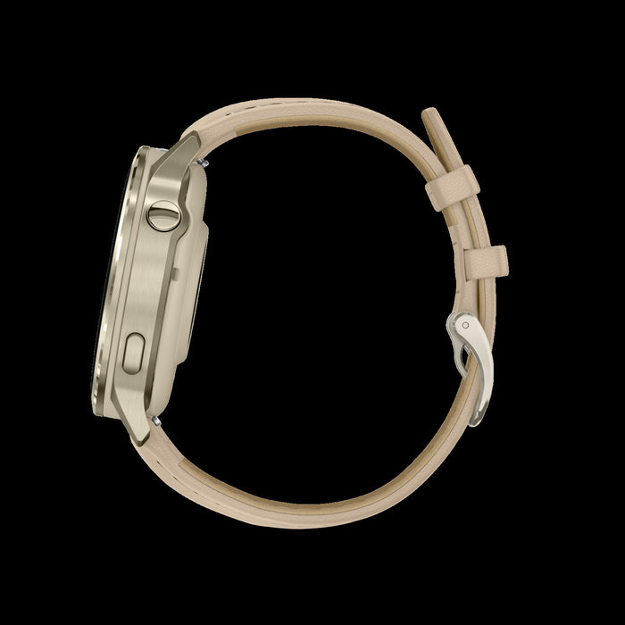 Montre intelligente Garmin Venu 4 41 mm en cuir dore premium - Suivi de style de vie, application ECG, alarme de reveil intelligente, rapport du soir, profils de triathlon, mode fauteuil roulant