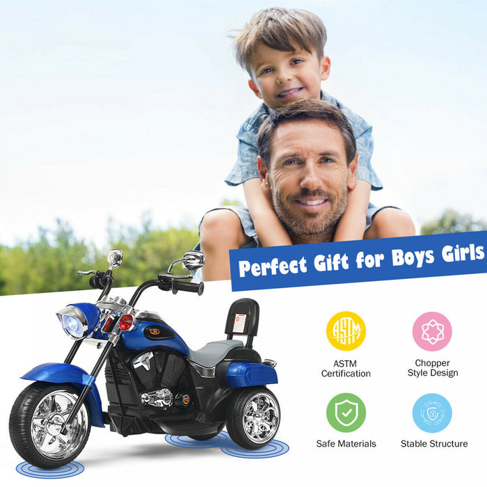 6v Enfants Rouler Sur Moto Helicoptere 3 Roues Trike Avec Phare Bleu