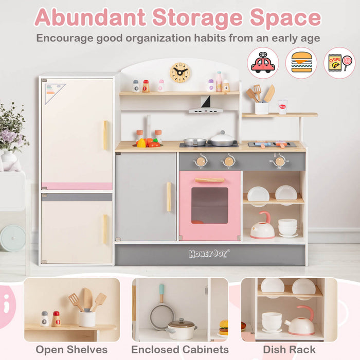Ensemble De Cuisine De Chef Pour Enfants, Cuisine De Jeu D'imitation Avec Hotte, Refrigerateur, Robinet Et Evier, Barbecue, Four, Ensemble De Cuisine En Bois Moderne Pour Les Tout-petits De 3 Ans Et Plus