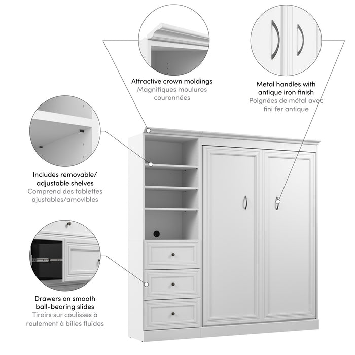 Lit double escamotable Versatile de Bestar avec organisateur de garde-robe et tiroirs (84 po [L]) - blanc