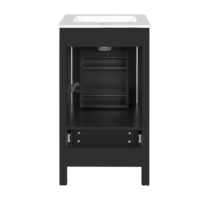 Meuble de salle de bain compact moderne Wayne 18 pouces avec lavabo ceramique, noir