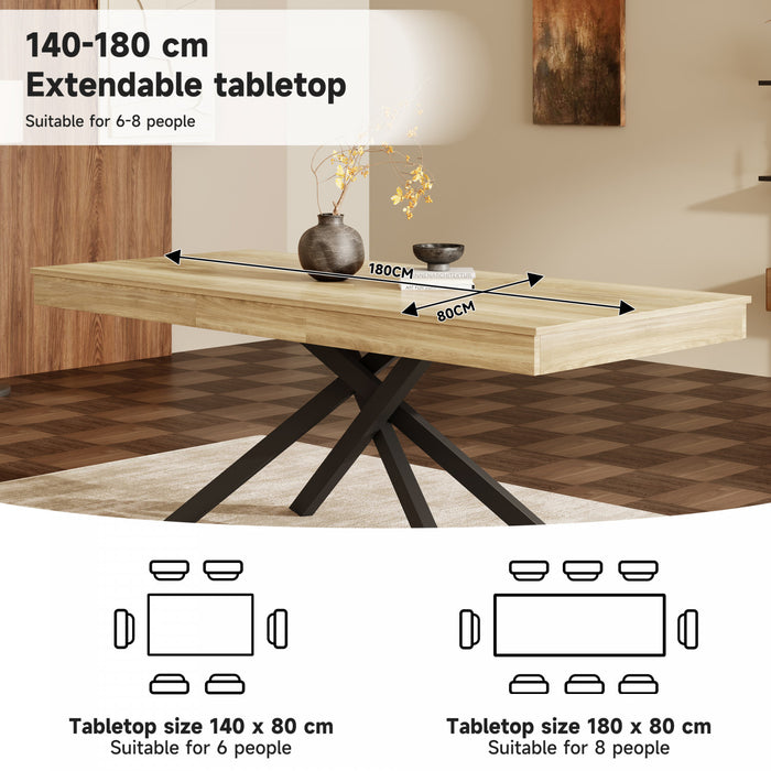 FlexDine Table a Manger Rectangulaire Extensible 55-71 po avec Pieds Croises et Finition Chene, Chene