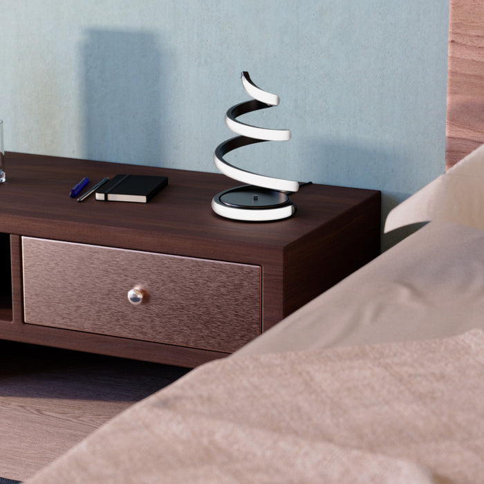 Lampe de table en spirale à DEL de 16 po noir mat