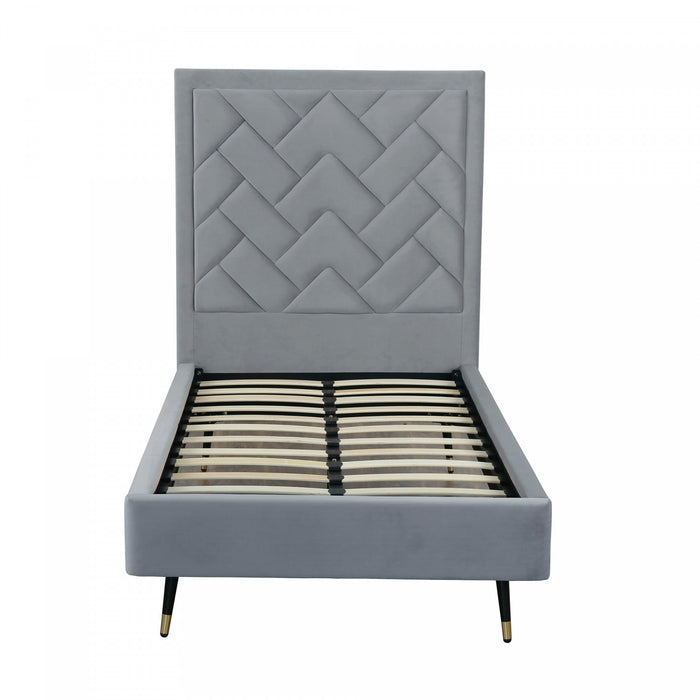 Lit simple moderne Crosby en velours capitonne gris