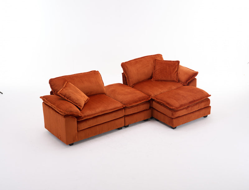 Liam Canape modulaire confortable Cloud 84,6\" avec revetement en velours cotele, Orange