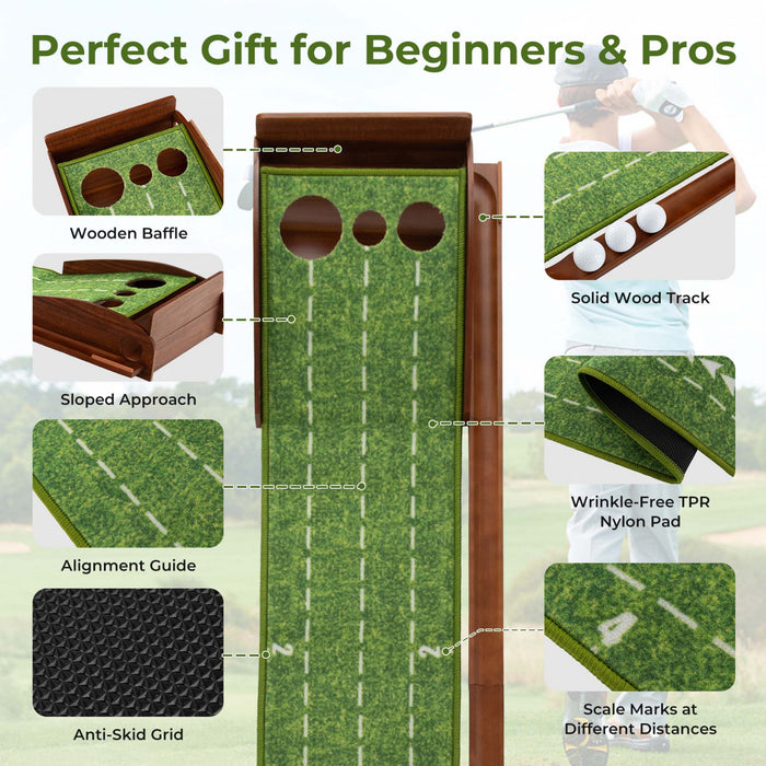 Costway Mettre Vert Pratique Golf Mettre Tapis Avec Auto Ball Retour Et 2 Tailles De Trou