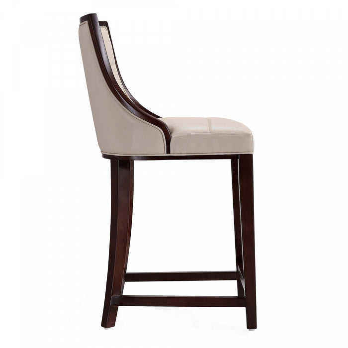 Tabouret de comptoir traditionnel en bois avec assise rembourree creme Fifth Avenue - Lot de 3