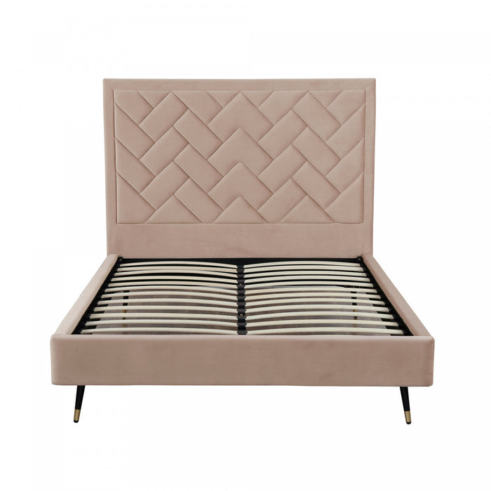 Lit Queen Moderne Crosby Rembourre en Velours Nude