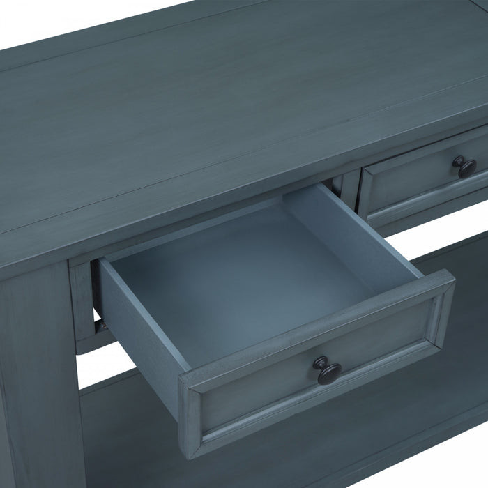 Table Console Gracie En Bois Massif Avec Tiroirs Et Etagere - Bleu Marine