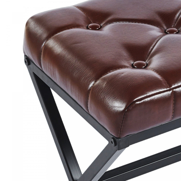 Tabouret d’appoint Liam avec coussin capitonne et pieds en metal, couleur brun fonce