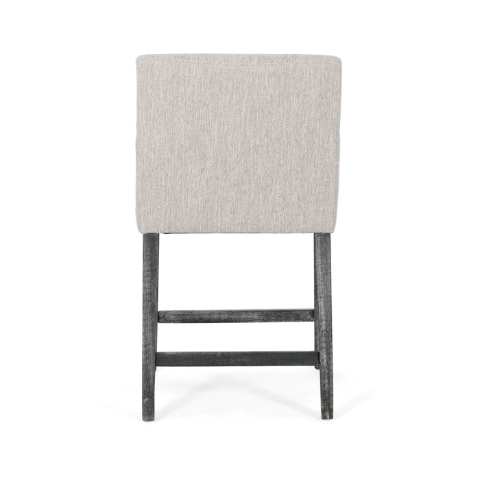 Tabouret De Comptoir Griffith Hauteur D’assise 66 cm – Tissu Rembourre Et Pieds En Bois Massif, Gris Clair