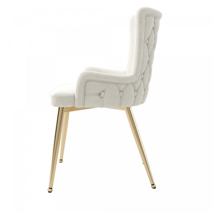 Chaises de salle a manger Luna en velours avec revetement capitonne et pieds metalliques dores, lot de 2, beige