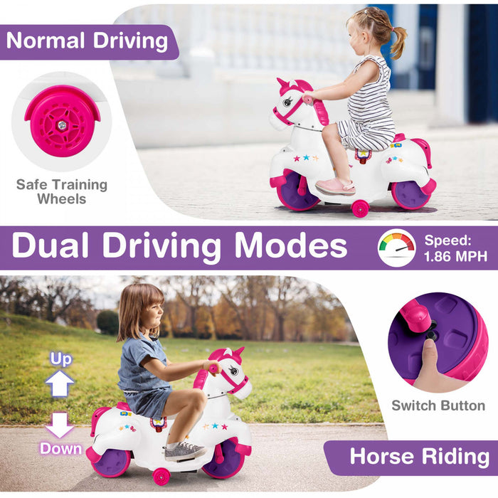 Costway 12v Enfants Monter Sur Jouet Unicorne Avec Roues D'entrainement Musique Un Bouton Demarrer Cheval Jouet Rouge