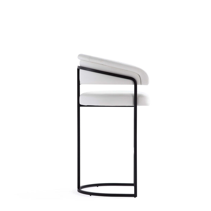 Tabouret de bar moderne Augusta en metal et tissu, coloris blanc