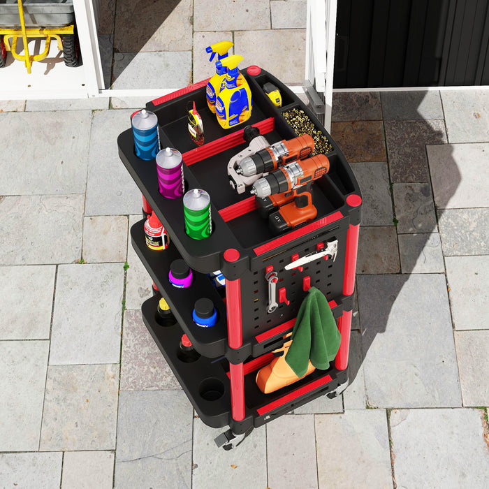 Homcom Chariot A Outils Roulant A 3 Niveaux, Chariot Utilitaire, Noir
