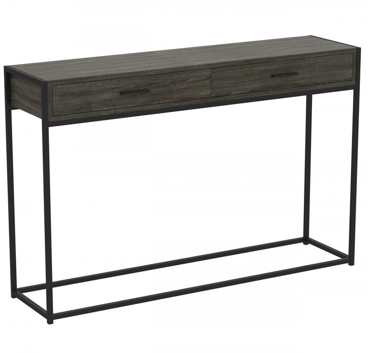 Console moderne de 48 po avec 2 tiroirs - bois gris foncé avec métal noir