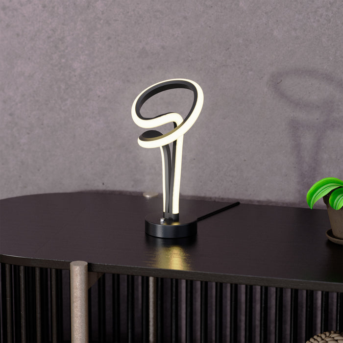 Lampe de table à DEL de 11 po noir mat et or rose à conception de boucle