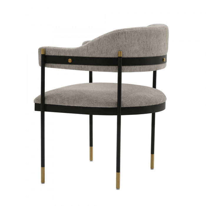 Fauteuil en metal moderne Lia avec revetement en chenille couleur pierre - Lot de 2