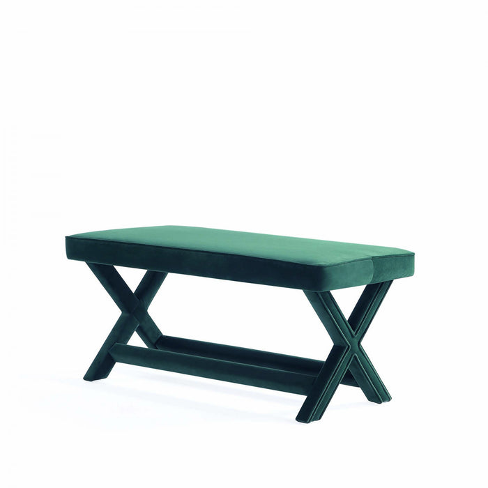 Banc d’appoint Abigail style milieu du siecle moderne en velours vert foret