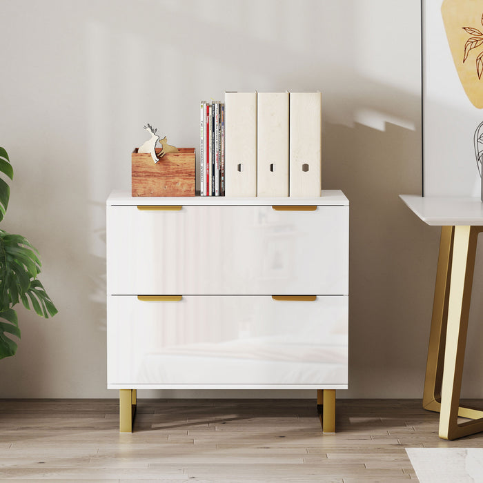 HOMCOM Classeur lateral a 2 tiroirs, blanc brillant
