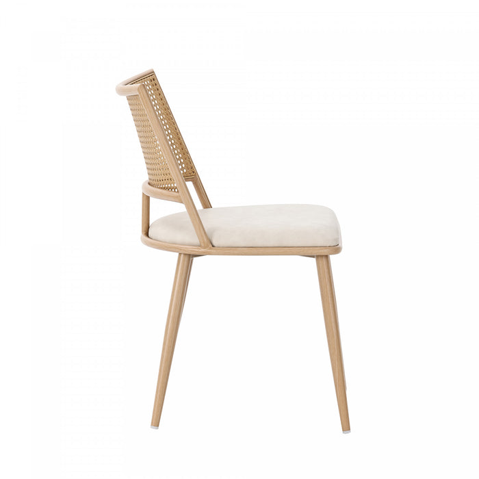 Chaises de salle a manger modernes Oliver avec assise rembourree en PU et dossier en rotin PE, lot de 2, beige