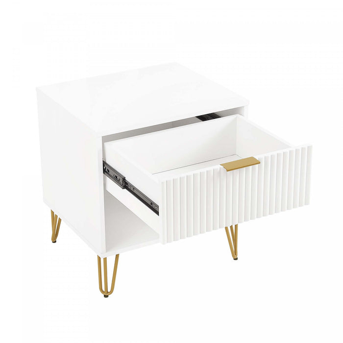 Table de nuit moderne Dumbo 20\" a cannelures en blanc (1 tiroir) - Lot de 2