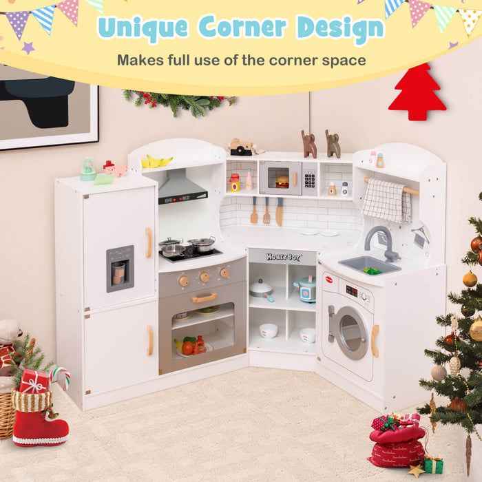 Costway Corner Play Kitchen Baby Kitchen Playset Avec Capuchon De Gamme, Machine A Glace, Micro-ondes
