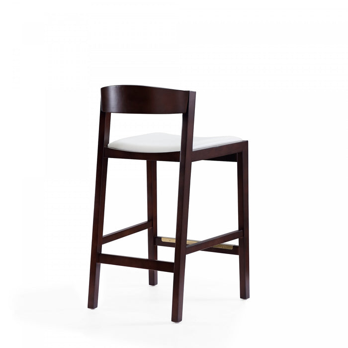 Tabouret de comptoir en bois rembourre style Klismos mi-siecle moderne en ivoire - Lot de 3