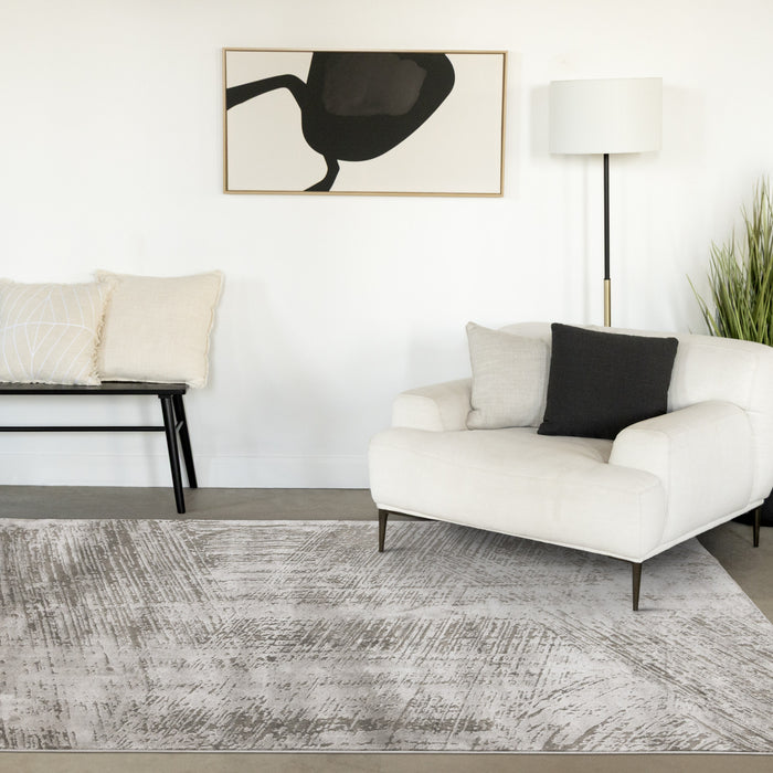 Tapis Hudson aux coups de pinceau vieillis gris creme, 5'3\" x 7'7\"