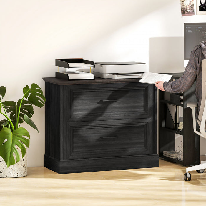 HOMCOM Classeur lateral a 2 tiroirs, style campagnard, noir