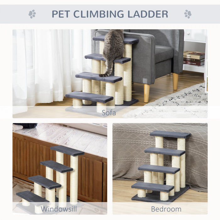 Pawhut Escalier A 4 Niveaux Pour Animaux De Compagnie Chien Chat 4 Marches Kitty Poteau A Gratter Chat Gris Fonce