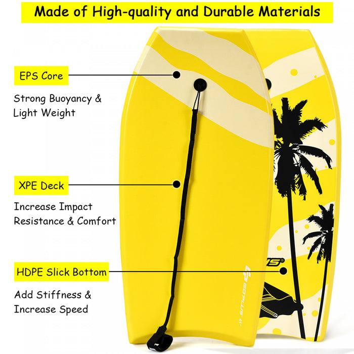 Costway Bodyboard,planche De Surf 41 Pouces En Xpe Avec 90cm De Corde Pour Debutants,amateurs Jaune Avec Noix De Coco + Parasol