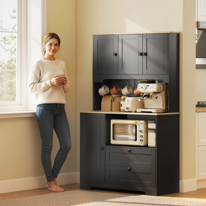 HOMCOM Meuble de rangement de cuisine de 64 po, buffet de cuisine, noir