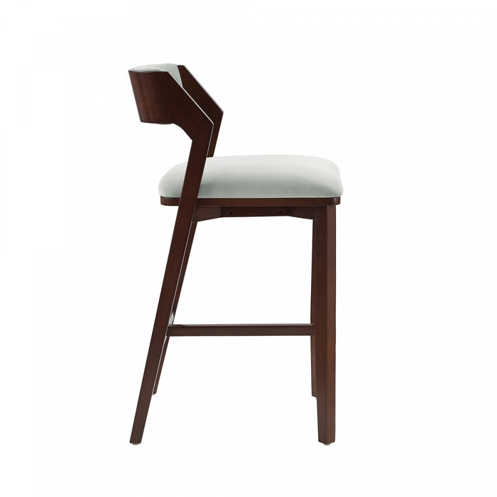 Tabouret de bar moderne Patricia en bois avec revetement en tissu blanc Glacier