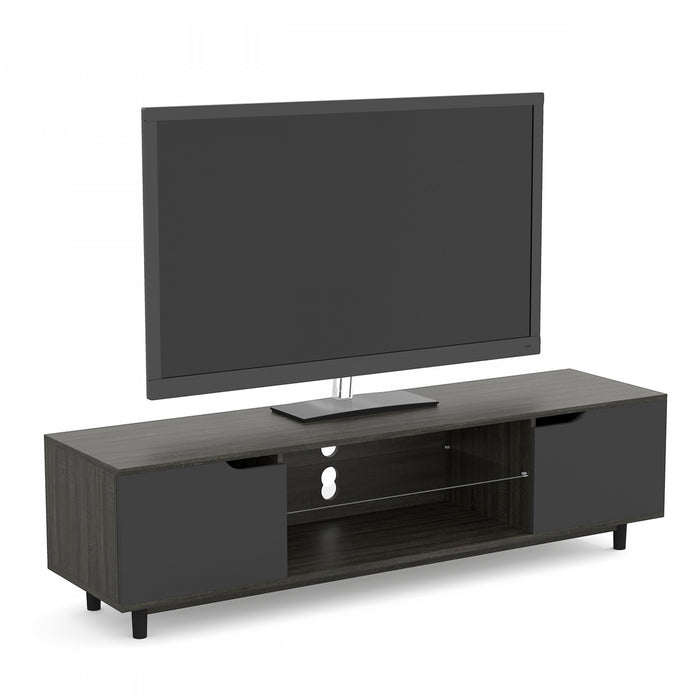 Meuble pour téléviseur de 59 po avec 2 tablettes et 2 portes noires - bois gris foncé