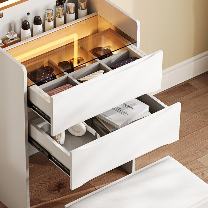 Emily Ensemble de coiffeuse 3-en-1 avec miroir LED et rangement, Blanc