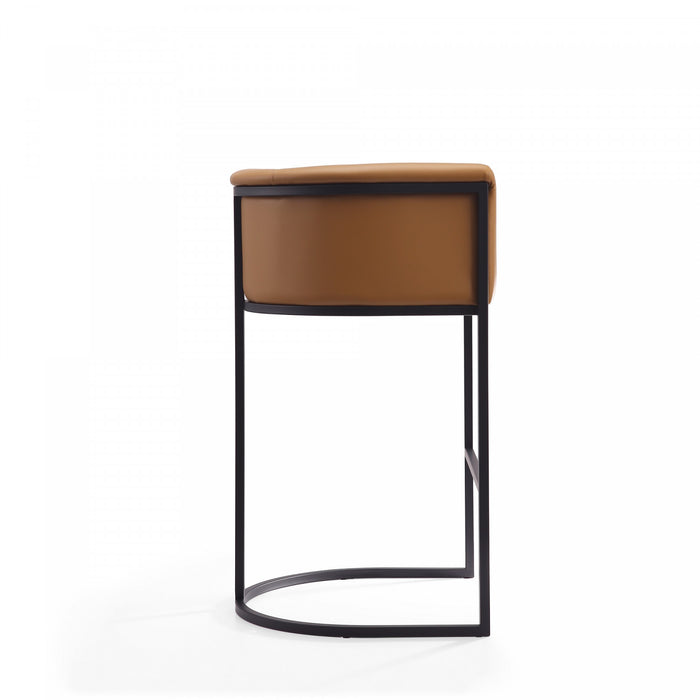 Tabouret de bar rembourre en metal style cosmopolite mi-siecle moderne, coloris camel - Lot de 2