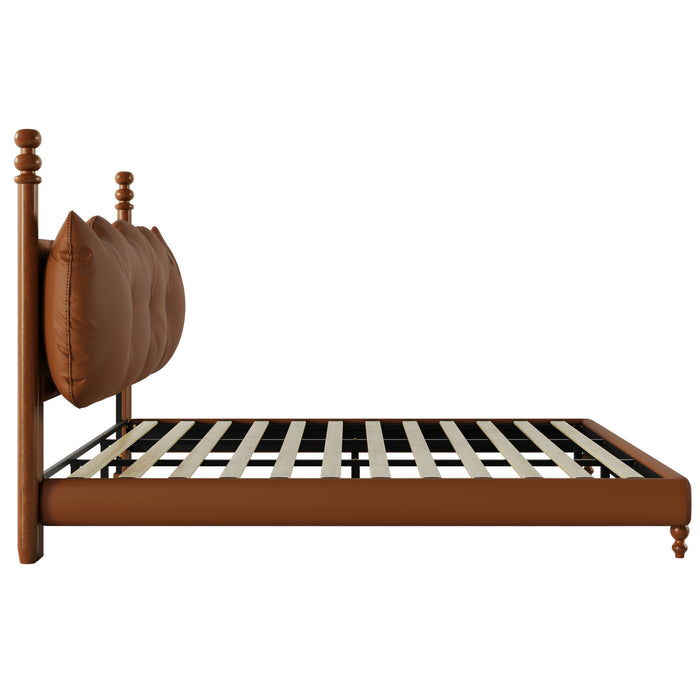 Cadre de lit plateforme en simili cuir Emma avec tete de lit, taille King, marron